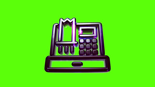 3d metallic cash register icon representing retail payment and finance shopping transaction on green background