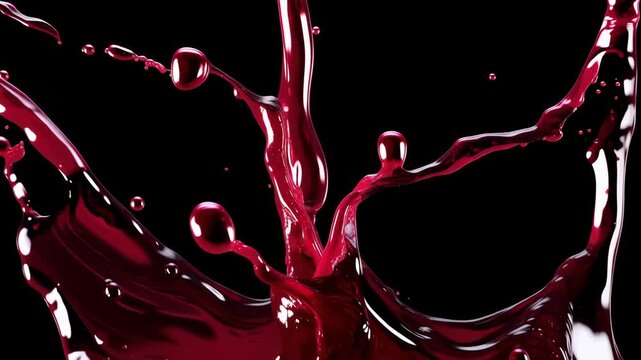 Dynamic Red Liquid Splash with Floating Droplets