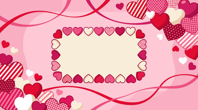 romantic valentines day pink love heart rectangular frame border cute sweet wedding invitation greeting card banner decorative blank copy space swirls graphic print poster design artwork
