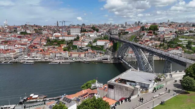 Porto city panorama with Dom Lu&iacute;s i bridge over Douro river urban landscape and historic architecture Portugal cityscape travel tourism