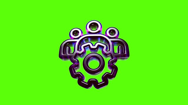 Shiny metallic group of people icon with a gear cog symbol representing teamwork and business management