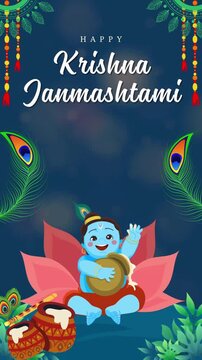 Janmashtami Blue and Green Traditional Greeting Video Story