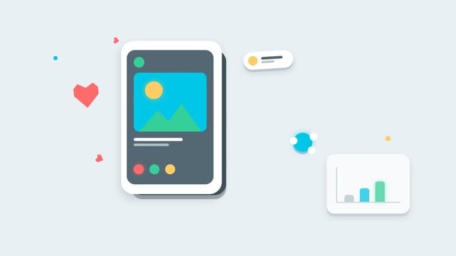 Mobile phone social media post template with likes analytics and heart icons representing digital content marketing strategy