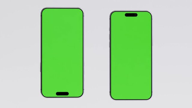 Dual Smartphone Green Screen Mockup on White Background
