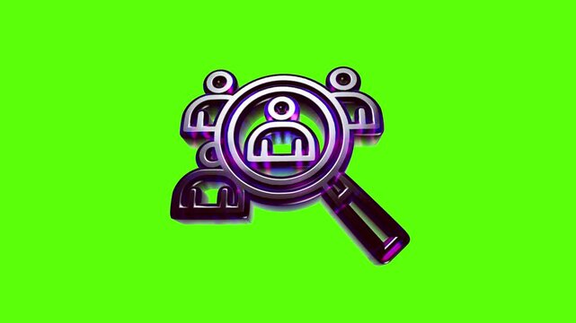 Metallic magnifying glass icon searching for a person in a group of people for human resources concepts