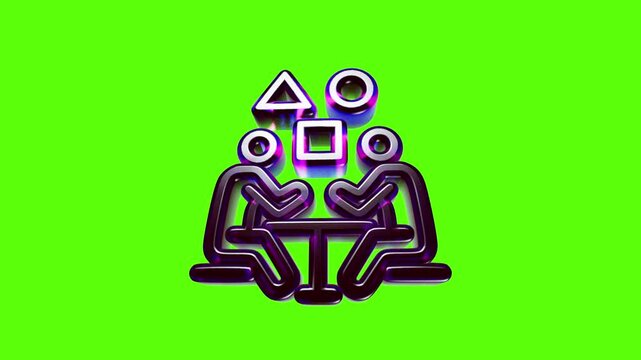 Business meeting icon with geometric shapes of triangle circle and square on a vibrant green background