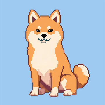 Shiba inu dog pixel art illustration potrait for game asset 