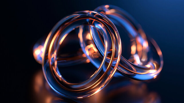 Abstract 3D Render of Glowing Interlocking Glass Rings