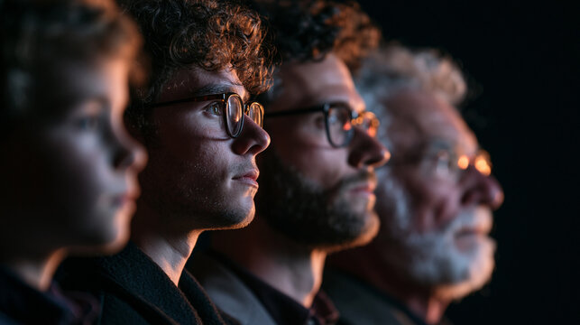 Four Generations of Men Looking Forward with Focus