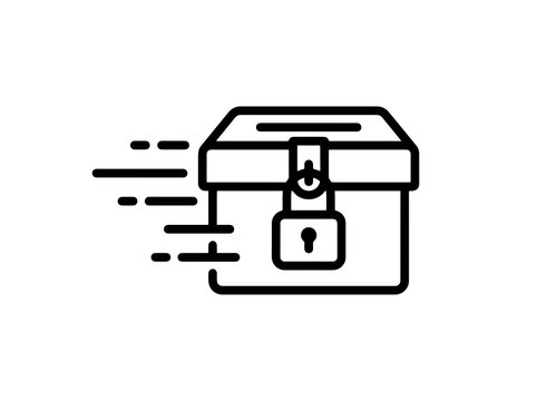 a locked treasure chest moving fast with motion lines and speed streaks