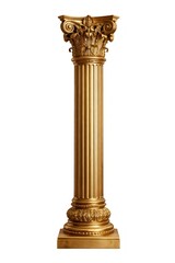Fototapeta premium Ornate golden Corinthian column pedestal isolated on white background