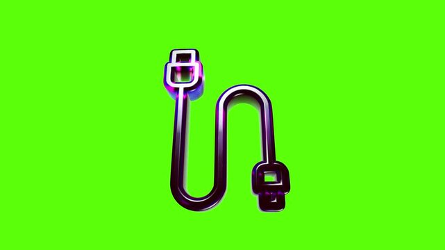 Shiny purple usb cable icon with a metallic texture isolated on a vibrant green screen background