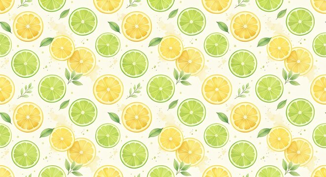 Watercolor pattern wallpaper featuring hand painted citrus lemon and lime slices