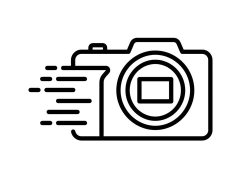 Fast camera icon with motion lines representing speed and quick capture in abstract style