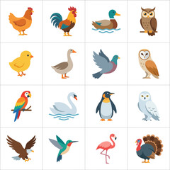 Naklejka premium Collection of Various Birds in Flat Design Style.