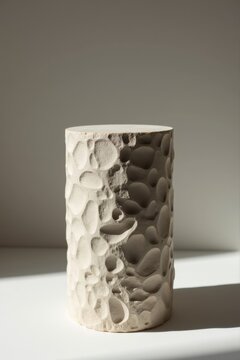 Pedestal con textura de piedra, intrincadas acanaladuras y sutiles imperfecciones
