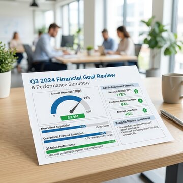 Computer dashboard displays personal financial performance and goal tracking in a modern office, financial analytics, wealth planning, investment monitoring, digital finance.