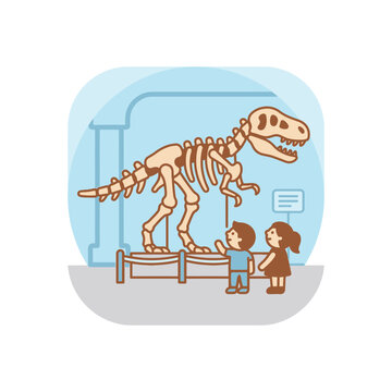 Children viewing T-Rex skeleton in history museum