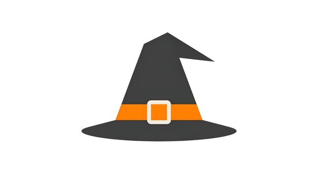 Black halloween witch hat with orange ribbon vector illustration