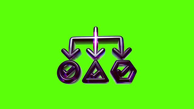 3d metallic flow chart icon with circles triangle and hexagon shapes showing check marks on green background