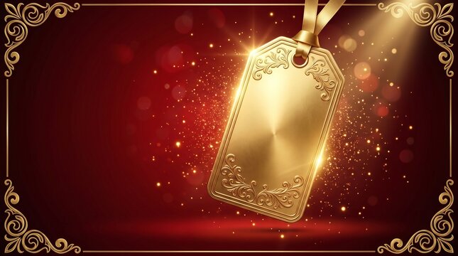 Red and Gold SALE Promotion Background with Luxury Discount Tag and Festive Lighting