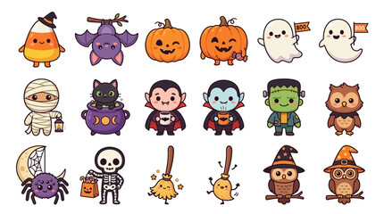 Naklejka premium Cute Halloween Characters Collection