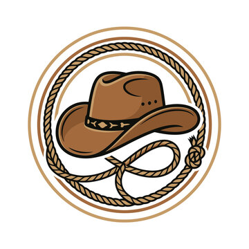Cowboy hat with circular rope lasso frame.