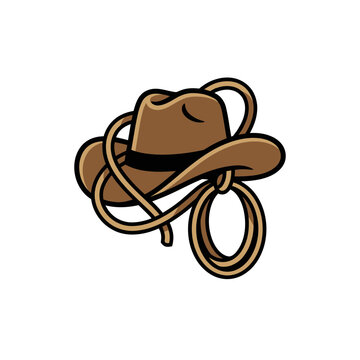 Cowboy hat with lasso rope icon.