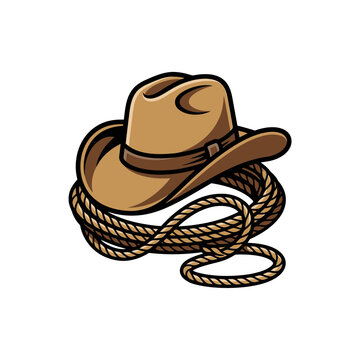 Cowboy hat with coiled lasso rope illustration.