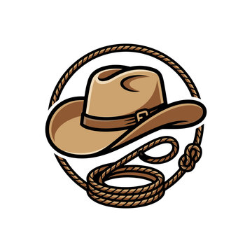 Cowboy hat with rope loop graphic element.