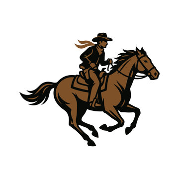 Cowboy riding a galloping horse silhouette illustration.