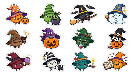Fototapeta premium Cute Halloween Characters Collection Sticker Pack