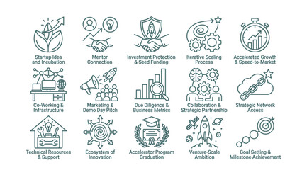 Fototapeta premium Startup Accelerator and Business Growth Venture Capital Icon Set for Entrepreneurial Success
