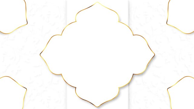 Elegant white floral background with a gold outlined ornamental frame creates a clean premium design. Perfect for wedding cards, Ramadan visuals, Eid greetings, luxury branding and motion graphics.