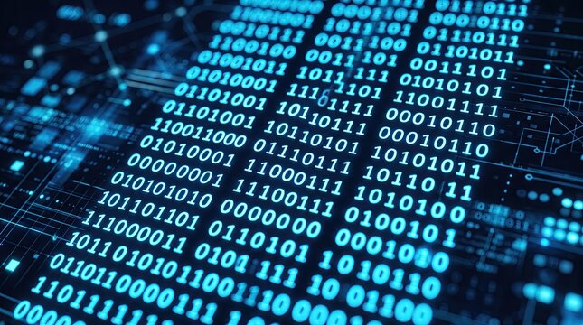 Abstract digital binary code background, illustrating data processing and computer technology concepts.