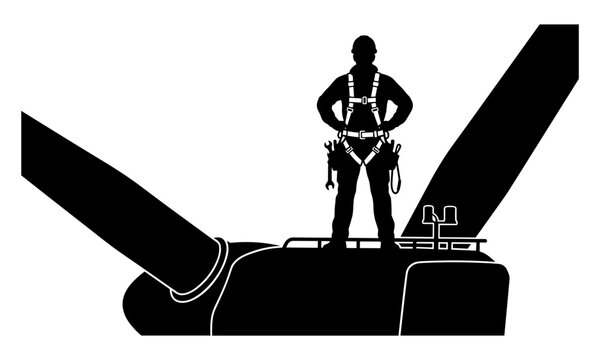 Rooftopper wearing harness standing on large industrial machinery like turbine.