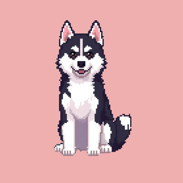 siberian husky dog pixel art illustration for game asset