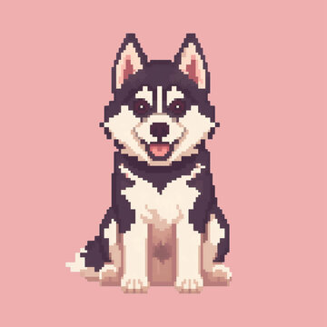 siberian husky dog pixel art illustration for game asset