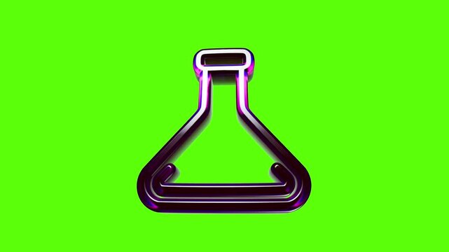 Shiny purple chemical flask icon with a modern 3d metallic style design for science and laboratory concepts
