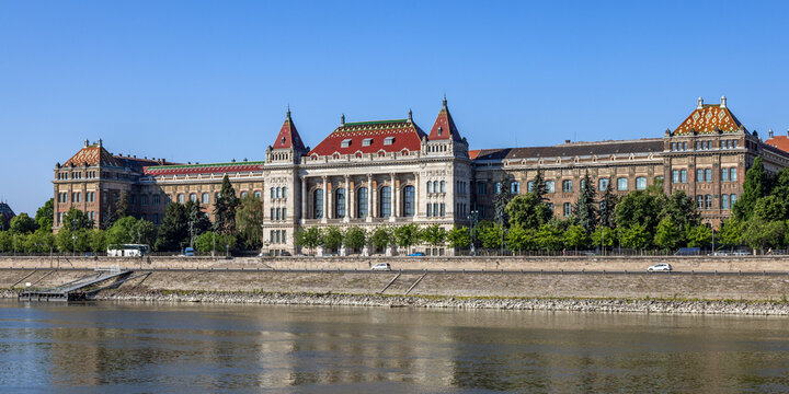 View across the river Danube of the main building of the Budapest University of Technology and Economics in Budapest, Hungary.