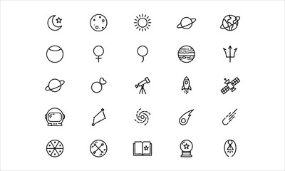 Set of 20 icons related to space and astronomy and astrology. Outline symbols collection. Editable stroke © SantoshArt