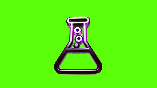 Shiny purple metallic 3d chemistry flask icon representing scientific research and laboratory experimentation
