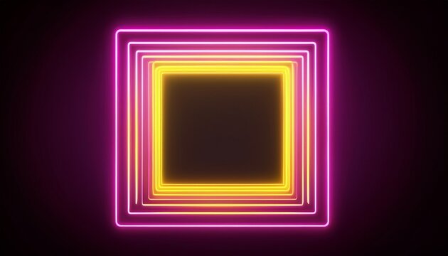 triple layered neon square frame with pink and yellow glow