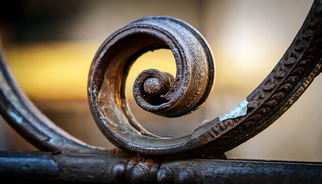 aged wrought iron scroll flaking close up