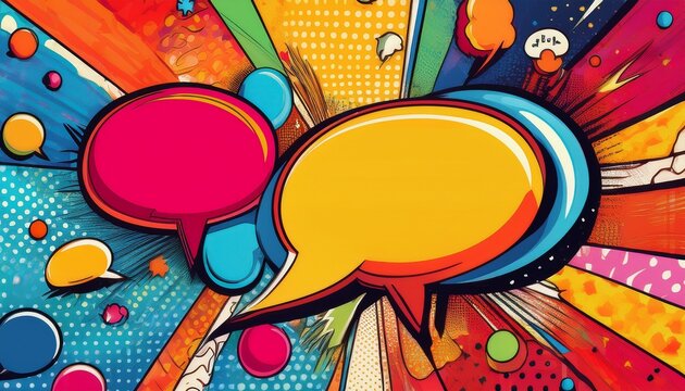 pop art speech bubbles fun comic abstract background with colorful speech bubbles exclamations and dynamic patterns inspired by pop art