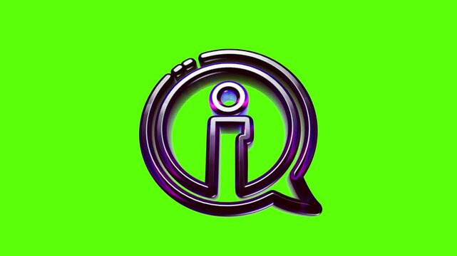 Shiny 3d information icon button with a metallic chrome finish isolated on a vibrant bright green background