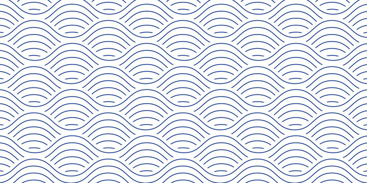 Blue water wave line pattern background. Vector illustration. Japanese style concept.