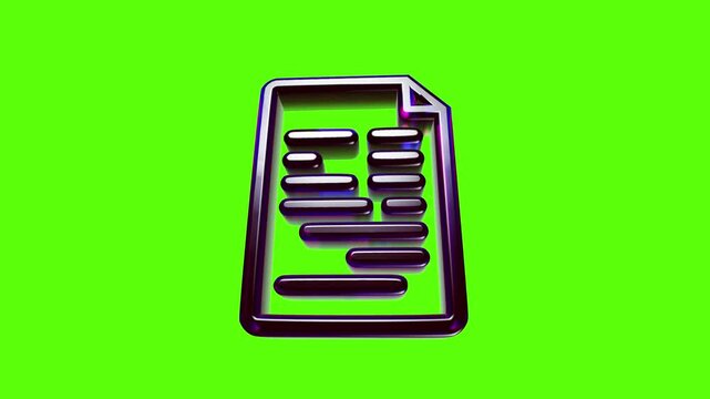 Shiny 3d document icon with metallic edges representing a paper file or digital report for business software
