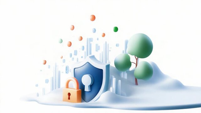Secure digital landscape with lock and shield symbolizing data protection
