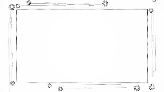 White industrial frame with metallic gears, mechanical details large blank center creates a clean video template for engineering, manufacturing, automation, 19 presentations corporate titles.